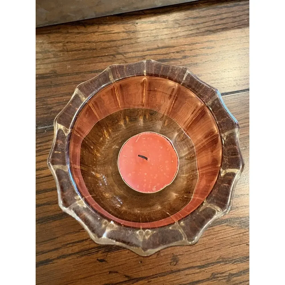 Vintage Style Amber Orange Glass Votive Candle Holder-Perfect For Fall Decor